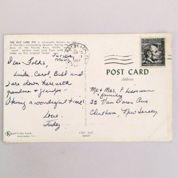 Key Lime Pie Recipe 1960s Postcard Florida Keys Gran'ma Golds Original Koppel - Picture 2 of 2